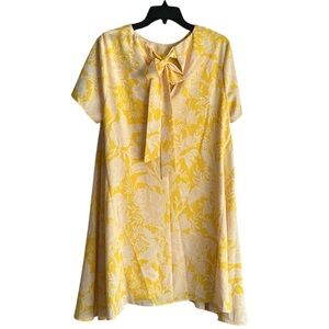 Mestiza New York Yellow Ivory Floral Botanical Print Mini Tie Back Dress Large‎